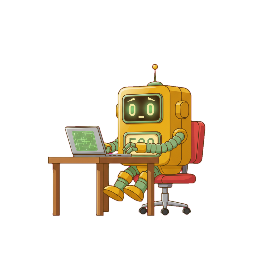urgentry mascot working at a desk