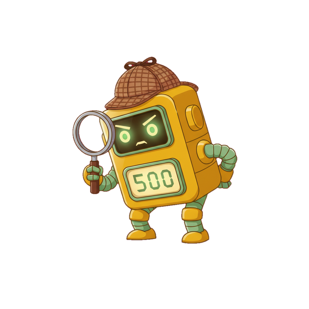 urgentry mascot investigating a bug